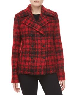 Womens Mohair Plaid Double Breasted Jacket   Michael Kors   Black multi (6)