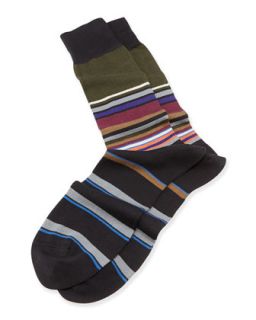 Mens Multicolor Block Stripe Knit Socks, Black   Paul Smith   Black