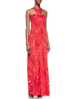 Womens Agate Print Halter Gown   Michael Kors   Coral multi (4)