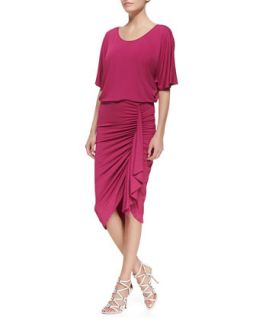 Womens Ruched Skirt Jersey Dress, Peony   Michael Kors   Peony (2)