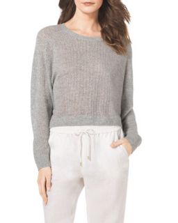 Womens Cropped Waffle Knit Cashmere Sweater   MICHAEL Michael Kors   Pearl