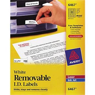 Avery 6467 Removable Inkjet/Laser Labels, 1/2 x 1 3/4, 2,000/Pack