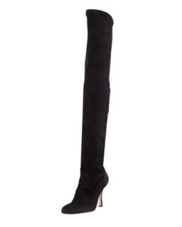 Pascalare Over the Knee Stretch Suede Boot, Black   Manolo Blahnik   Black (35.