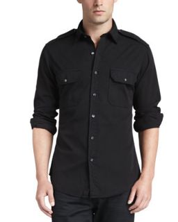 Mens Casual Military Shirt, Black   Ralph Lauren Black Label   Black (LARGE)