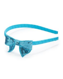 Headband with Sequined Bow, Light Blue   Bow Arts   Light blue