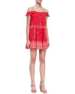 Womens Ruffled Embroidered Flounce Slip Dress, Red/White   Free People   Red