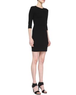 Womens Ponte 3/4 Sleeve Sheath Dress   Three Dots   Black (SMALL(2 4))