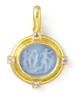 Goddess on Boat Intaglio 19k Gold Pendant, Cerulean   Elizabeth Locke   Gold