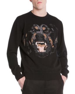 Mens Rottweiler Embroidered Pullover Sweater, Black   Givenchy   Black (SMALL)