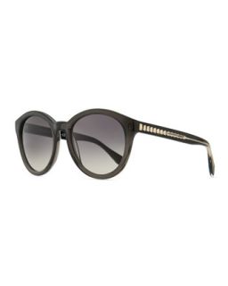Golden Trimmed Plastic Round Sunglasses, Gray   Alexander McQueen   Gray