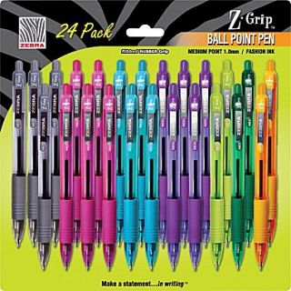 Zebra Z Grip™ Retractable Ballpoint Pens, Medium Point, Assorted Fashion Colors, 24/Pack