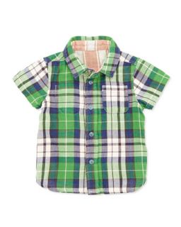 Reversible Plaid/Striped Shirt, Green, 12 24 Months   Bitz Kids   Green (12 18M)