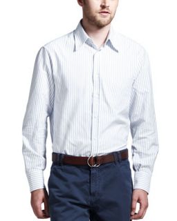 Mens Striped Oxford Button Down Shirt   Brunello Cucinelli   White (L/52)