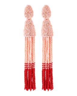 Long Beaded Tassel Clip On Earrings, Blush/Red   Oscar de la Renta   Blush