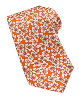 Mens Multi Floral Print Tie, Orange   Isaia   Orange