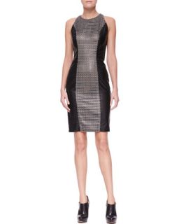 Womens Leather Dress with Woven Center Panel   Versace   Black (40/6)