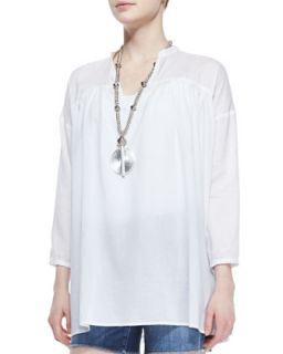 Womens Mandarin Collar Organic Cotton Tunic   Eileen Fisher   White (L (14/16))