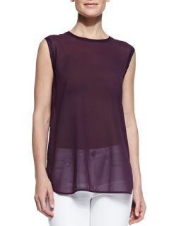Womens Sleeveless Semisheer Trimmed Top   Vince   Grape (SMALL)