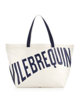 Mens Logo Canvas Tote Bag, White   Vilebrequin   White (ONE SIZE)