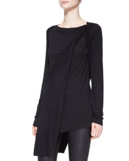 Womens Long Sleeve Asymmetric Drape Tunic   Donna Karan   Black (PETITE)