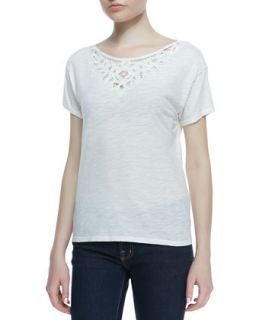 Womens Ellidine Embroidered Short Sleeve Top   Soft Joie   Porcelain (XSMALL/0 