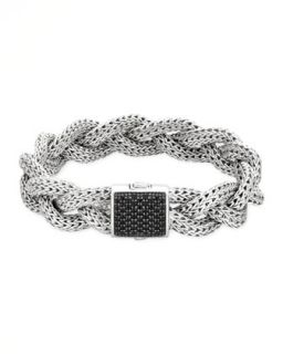 Classic Chain Medium Braided Silver Bracelet, Black Sapphire   John Hardy  