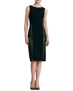 Womens Sleeveless Vertical Trim Wool Dress   Oscar de la Renta   Black (6)