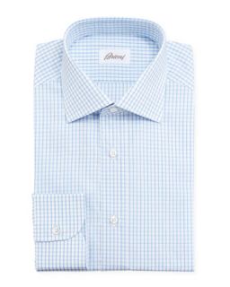 Mens Checked Dress Shirt, Blue/Aqua   Brioni   Blue (15 1/2R)