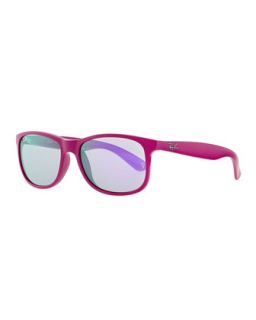 Plastic Square Sunglasses with Mirrored Lens, Violet   Ray Ban   Violet