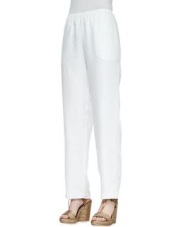Womens Straight Leg Linen Pants   Go Silk   White (MEDIUM (8/10))