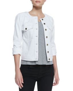 Womens Round Neck Button Front Denim Jacket   7 For All Mankind   White