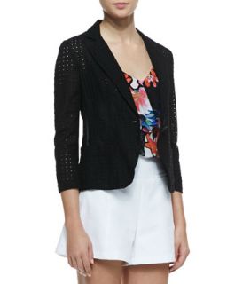 Womens Carefree Perforated Twill Blazer   Nanette Lepore   Black (0)