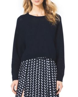 Womens Cropped Waffle Knit Cashmere Sweater   MICHAEL Michael Kors   Navy (X 
