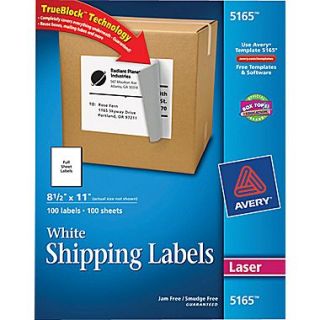 Avery 5165 White Laser Full Sheet shipping Labels with TrueBlock™, 8 1/2 x 11, 100/Box