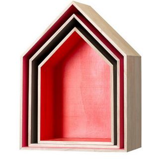 Bloomingville Set of three red wooden house storage boxes