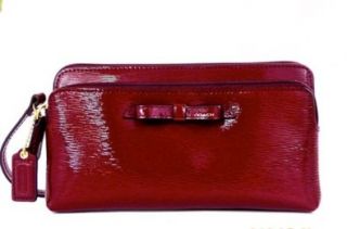 Coach Poppy Saffiano Patent Leather Double Zip Wallet 49631 Sherry Red Shoes