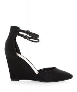 Black Double Ankle Strap Two Part Pointed Wedges