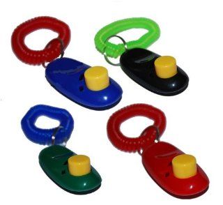 Big Button Pet Dog Cat Training Clickers, click with wrist bands   4 Pack, by Downtown Pet Supply 