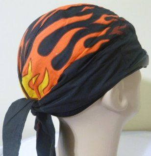 Skull Caps with Fire Flames, Biker Caps Also Known As Headwraps, Skullies, Skull Caps, Bandana Wraps/ Bandannas 100% Lightweight Cotton, Wear Under Motorcycle or Football Helmets, Keeps Sweat out of Eyes During Exercise, Jogging, Workouts, Running, Lawn an