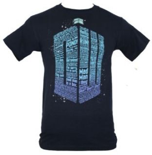Dr Who Mens T Shirt   Tardis Police Box Image Composed of Show Quotes Image (XX Large) Dark Navy Blue Clothing