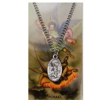 Religious & Catholic Necklace, Round St. Michael the Archangel Medal and Chain with Prayer Card. Catholic Patron Saints Medal. Michael the Archangel Is Known for Protection As Well As the Patron of Against Danger At Sea, Against Temptations, Ambulance 