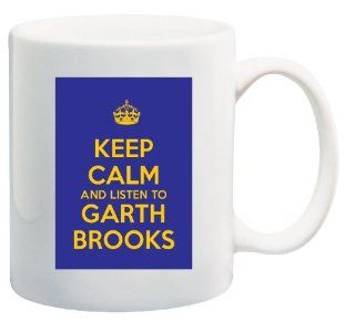 Keep Calm and Listen to Garth Brooks   11 Oz Coffee Mug Blue and Yellow Album CD   Nice Motivational And Inspirational Office Gift Kitchen & Dining