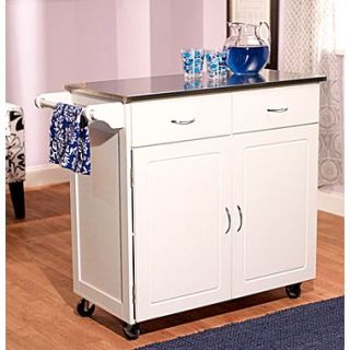 TMS Large Kitchen Cart With Stainless Steel Top, White