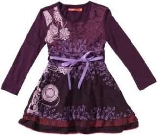 Desigual Girls 7 16 Long Sleeve Belted Dresss with Tiered Skirt, Violeta Mistic, 13/14 Playwear Dresses Clothing