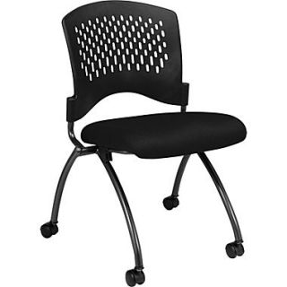 Office Star Proline II Fabric Deluxe Armless Folding Chair with Plastic Back, Black, 2/Pack