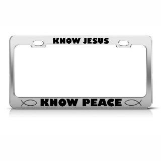 Know Jesus Know Peace Fish Religious Metal License Plate Frame Tag Holder Sports & Outdoors