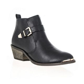Quiz Black PU Gold Plate Ankle Boots