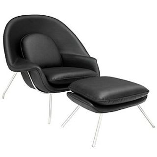 Modway Leather W Lounge Chair, Black
