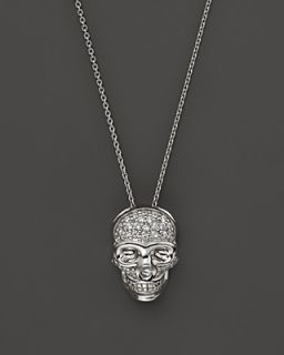 Diamond Pave Skull Pendant Necklace in 14K White Gold, .10 ct. t.w.'s