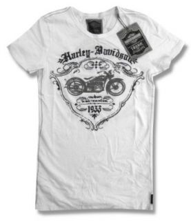 Harley Davidson & Trunk LTD Designer "1933 Stitched" White Juniors Babydoll T Shirt Clothing